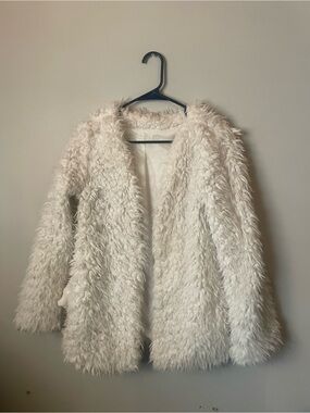 Women's Cream Faux Fur Open Front Coat